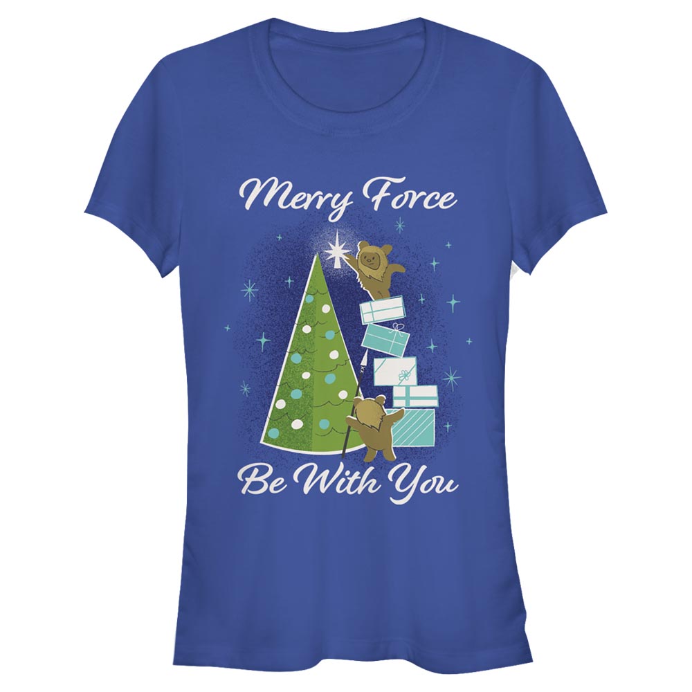 Aperçu: Star Wars - Ewoks Merry - Christmas - Femme T-shirt - Bleu royal - Devant