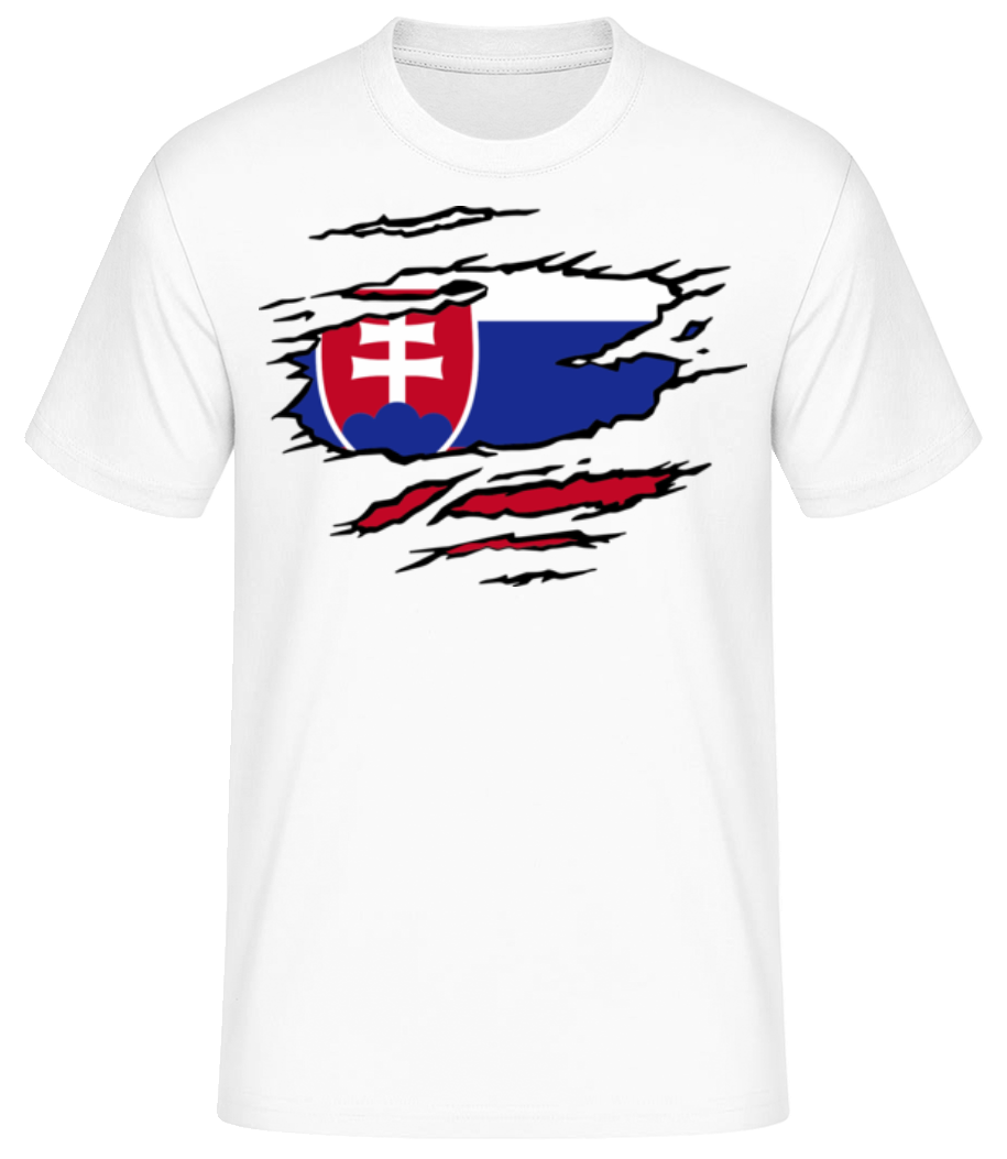 Vorschau: Zerrissene Flagge Slowakei - Männer Basic T-Shirt - Weiß - Vorne