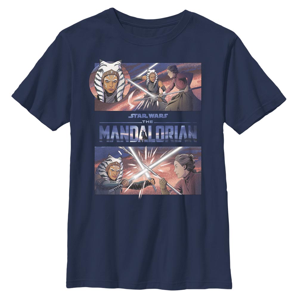 Aperçu: Star Wars - The Mandalorian - Skupina Clash With Ahsoka - Enfant T-shirt - Bleu marine - Devant