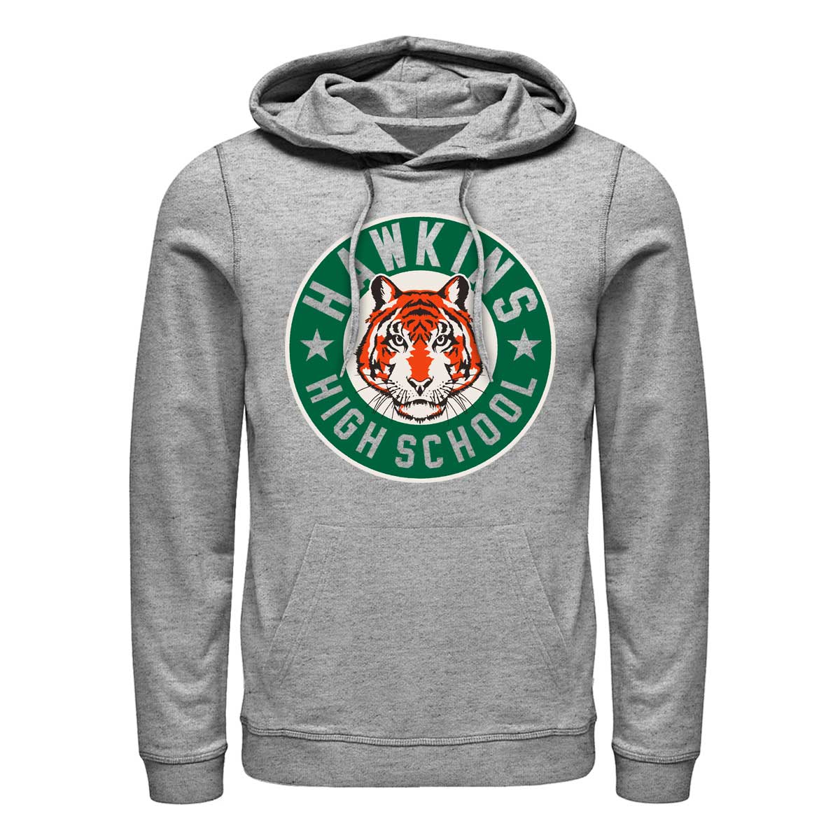 Aperçu: Netflix - Stranger Things - Hawkins High Tiger Emblem - Unisex Sweat à capuche - Gris chiné - Devant