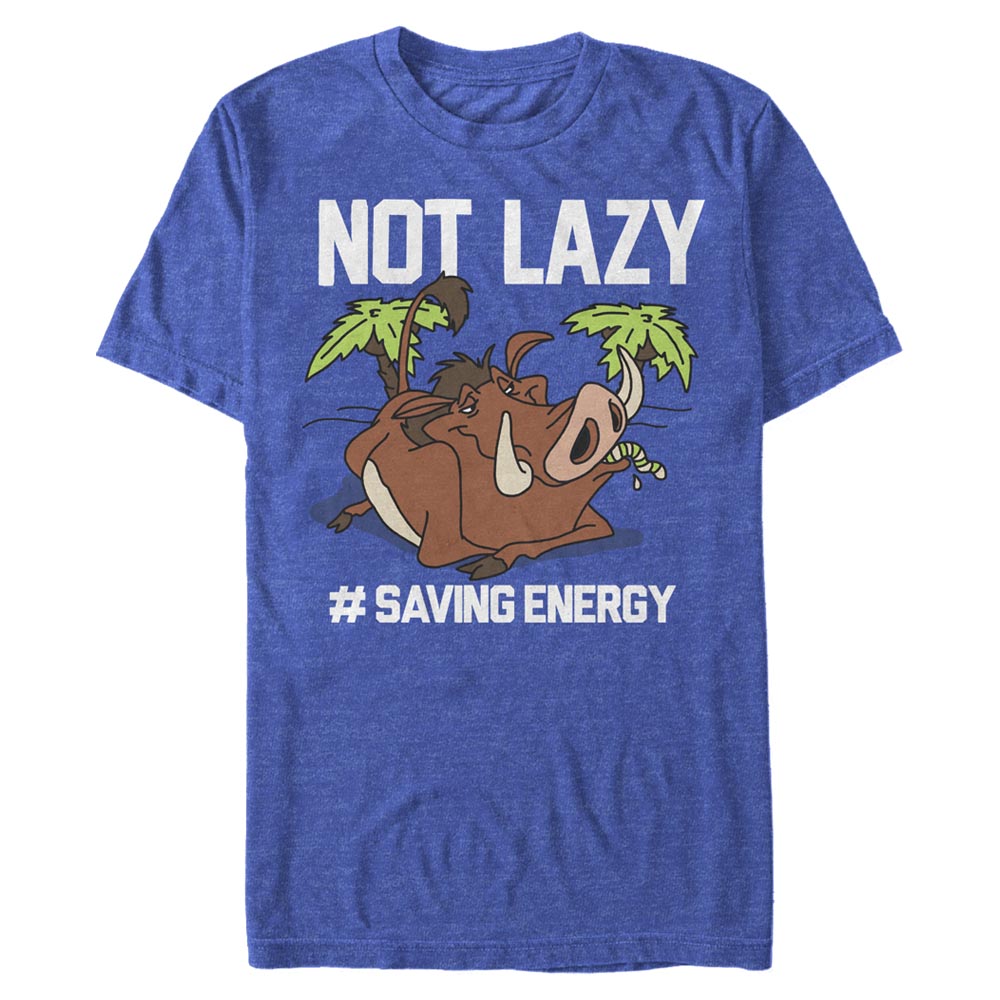 Aperçu: Disney - Le Roi lion - Pumbaa Not Lazy - Homme T-shirt - Bleu royal chiné - Devant