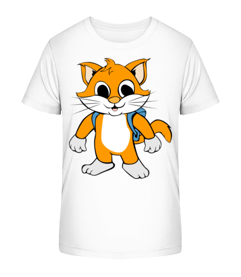 Chat Doux Avec Sac Á Dos - T-shirt bio Enfant Stanley Stella 2.0 - Blanc - Devant