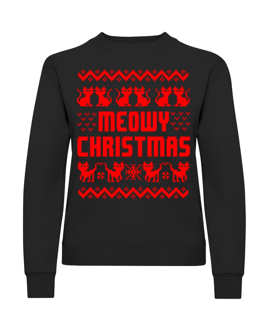 Aperçu: Meowy Christmas - Sweatshirt Femme - Noir - Devant