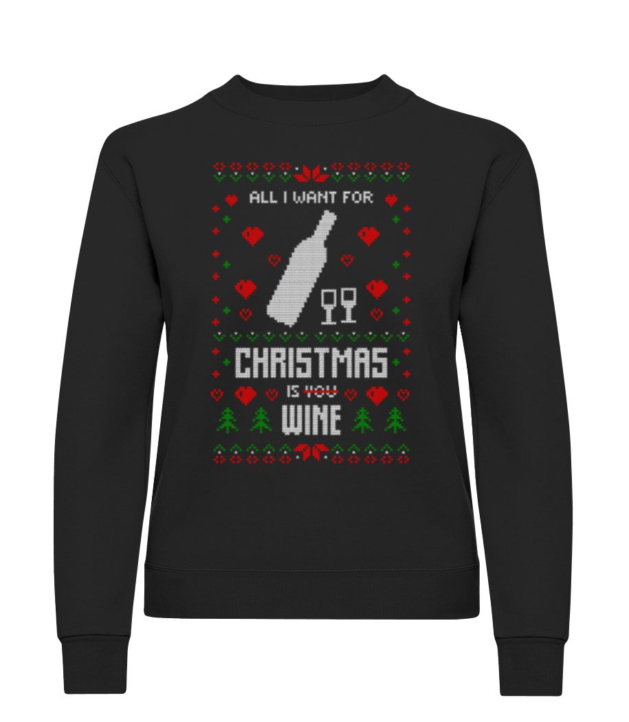 Aperçu: All I Want For Christmas Is Wine - Sweatshirt Femme - Noir - Devant