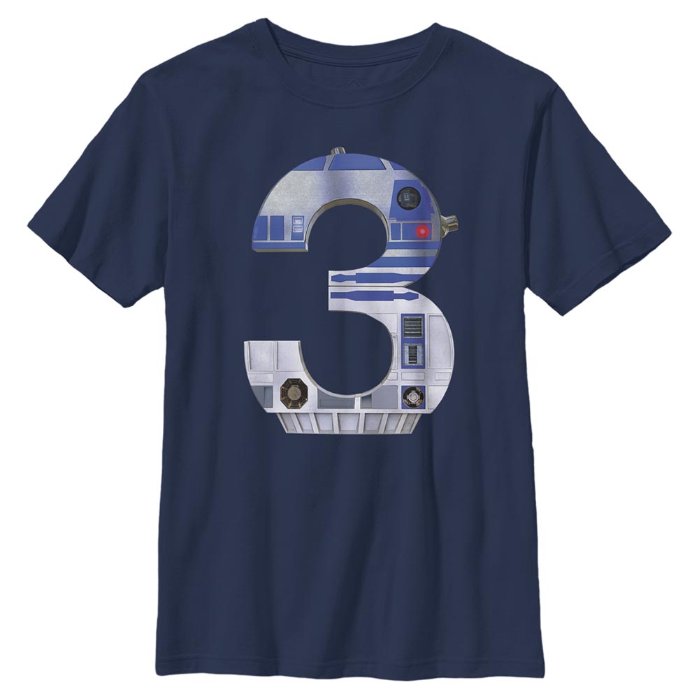 Aperçu: Star Wars - R2-D2 Metal Three - Birthday - Enfant T-shirt - Bleu marine - Devant