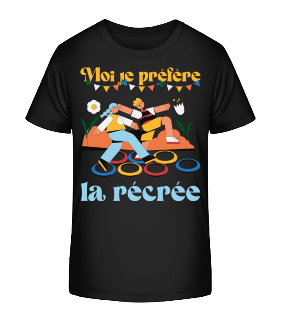 Moi Je Préfère La Récrée - T-shirt bio Enfant Stanley Stella 2.0 - Noir - Devant