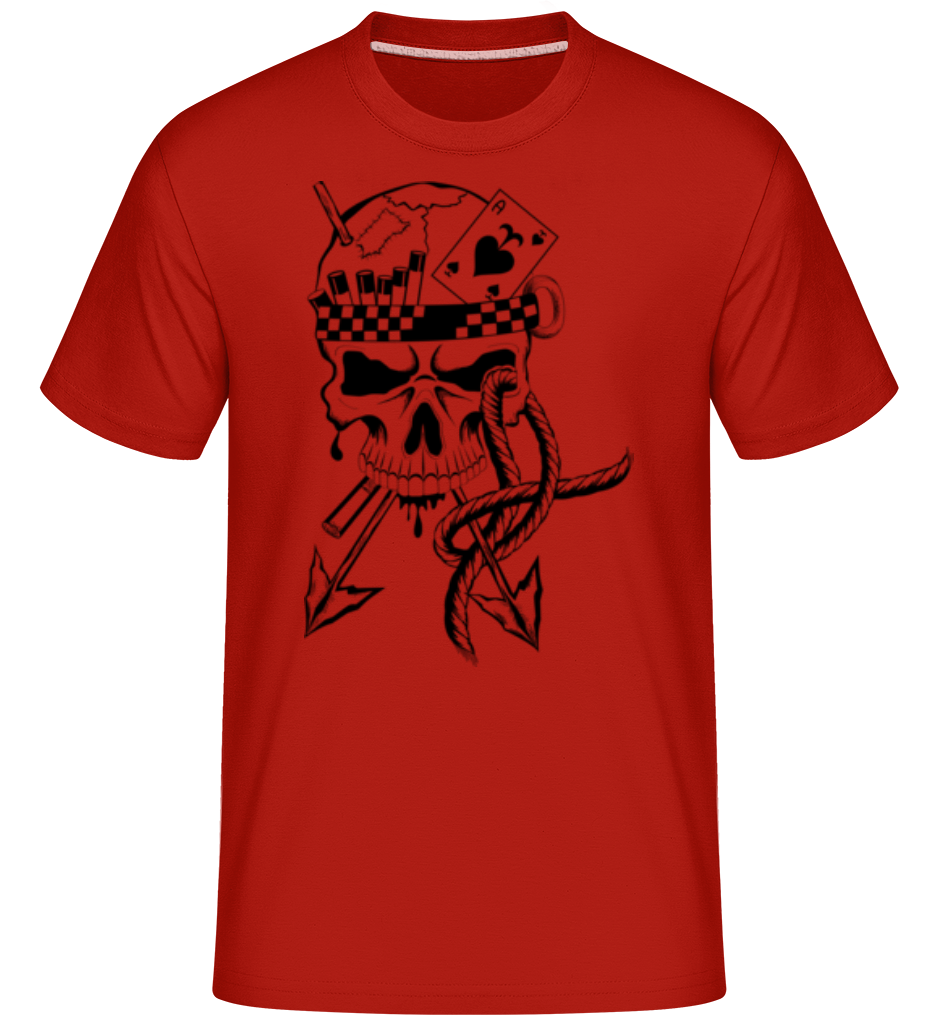 Aperçu: Tatouage Guerrier Crâne -  T-Shirt Shirtinator homme - Rouge - Devant