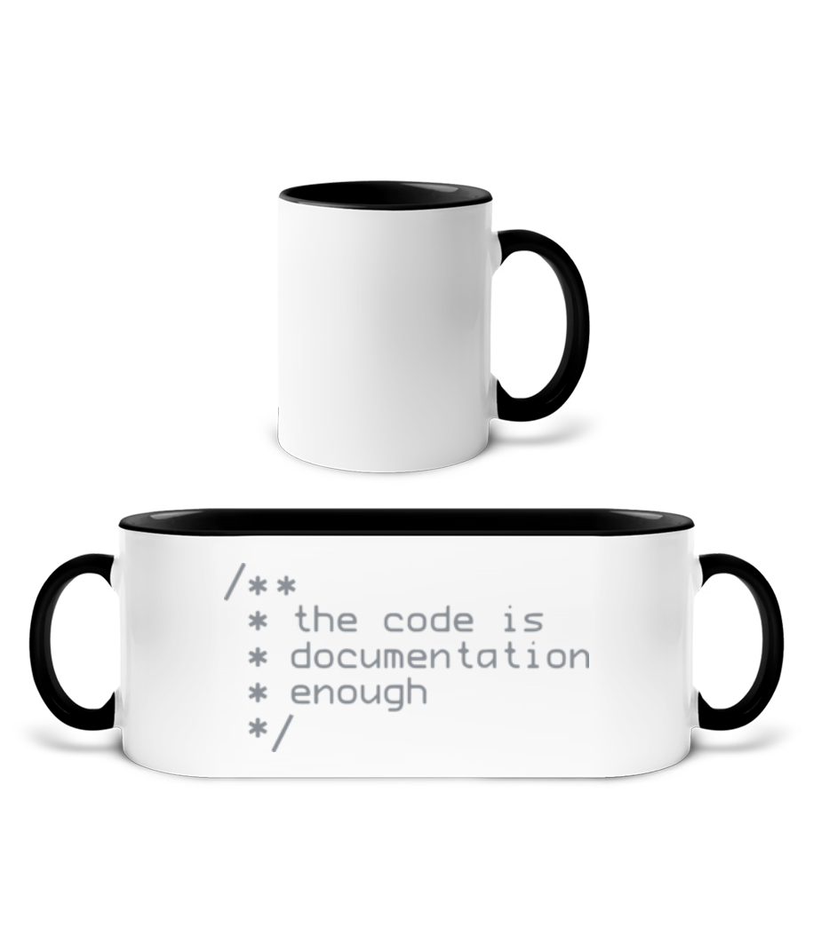 Code Is Documentation · Mug bicolore en céramique - intérieur de couleur