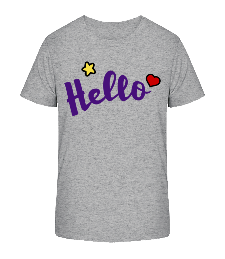 Aperçu: Hello Sign Purple - T-shirt bio Enfant Stanley Stella 2.0 - Gris chiné - Devant