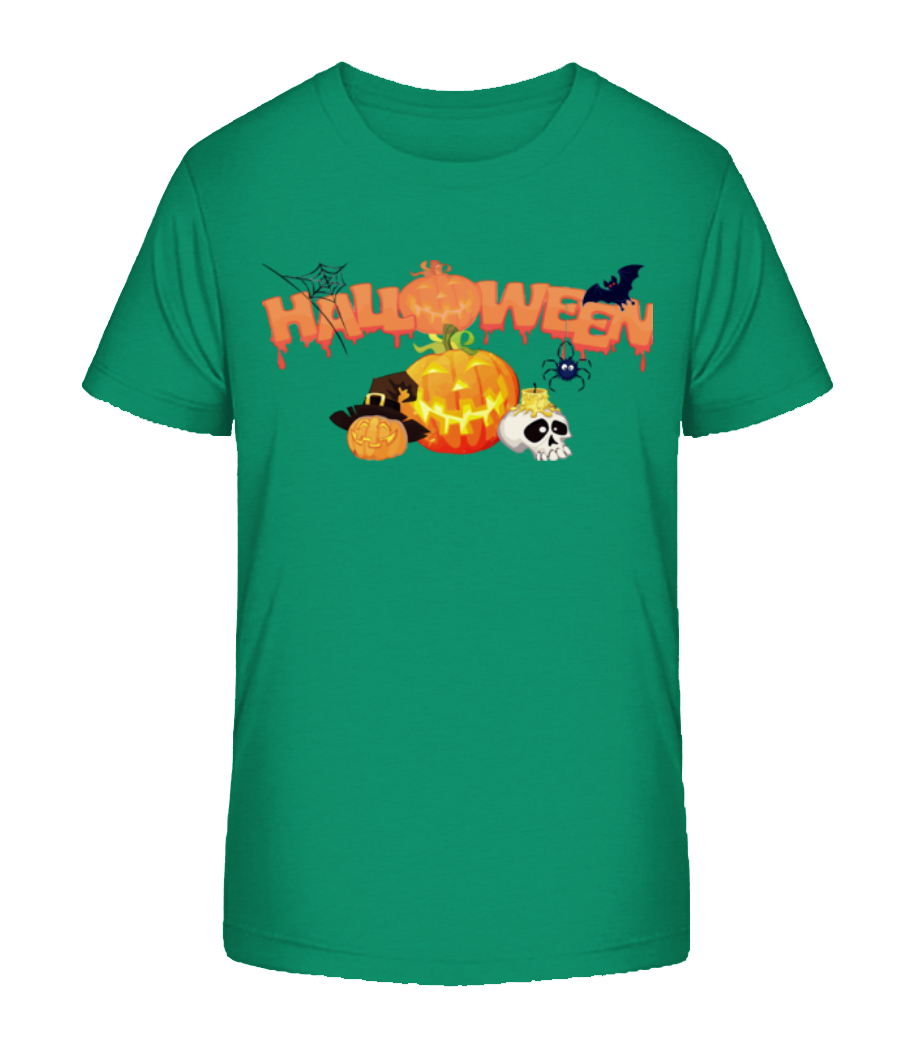 Aperçu: Halloween Citrouille Corbeau - T-shirt bio Enfant Stanley Stella 2.0 - Vert - Devant