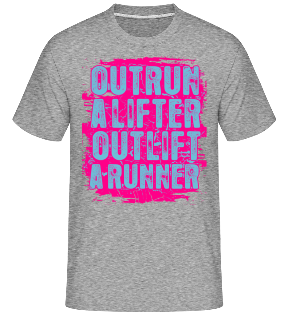 Aperçu: Outrun A Lifter Outlift A Runner -  T-Shirt Shirtinator homme - Gris chiné - Devant