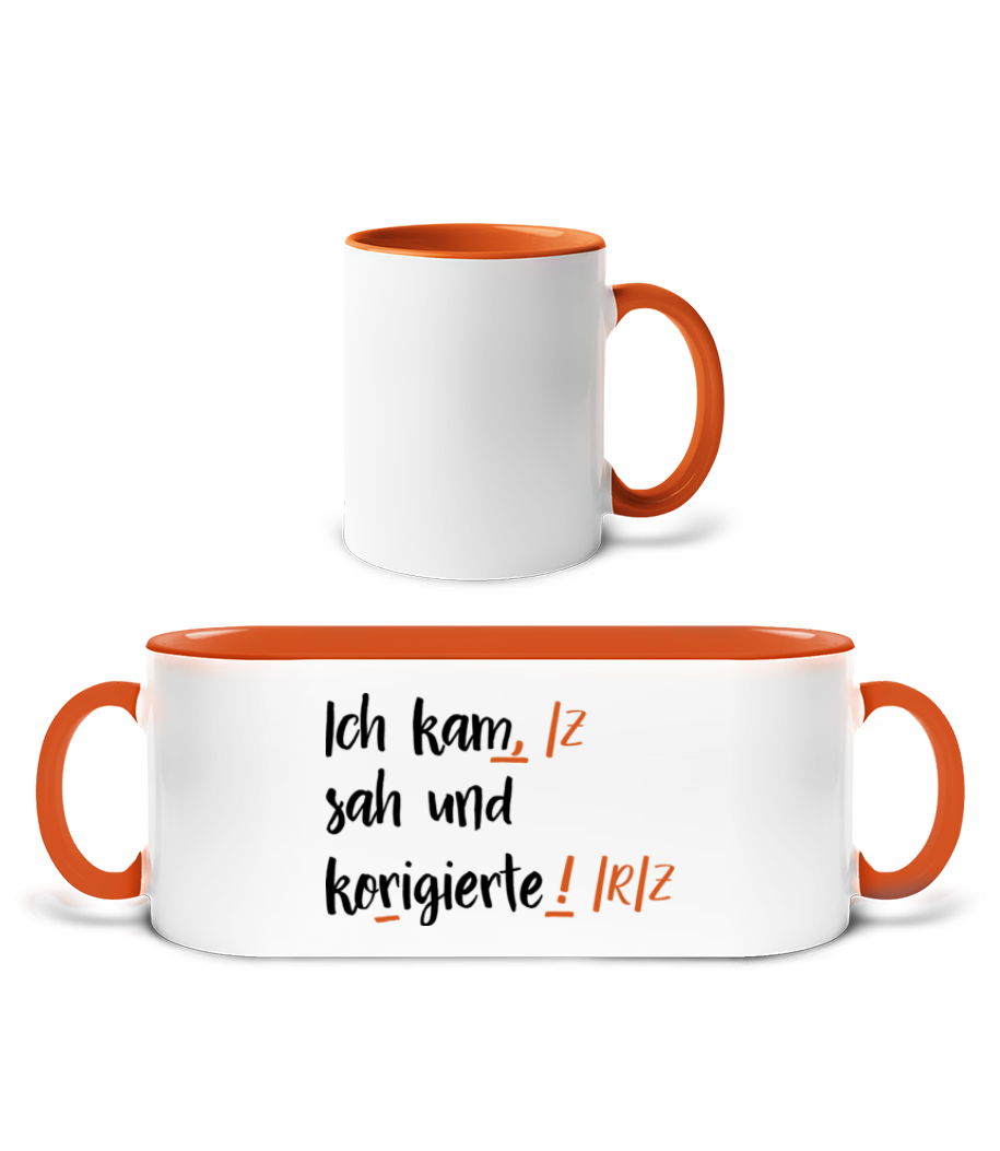 Ich Kam Sah Und Korrigierte - Tasse zweifarbig - Weiß / Orange - Vorne