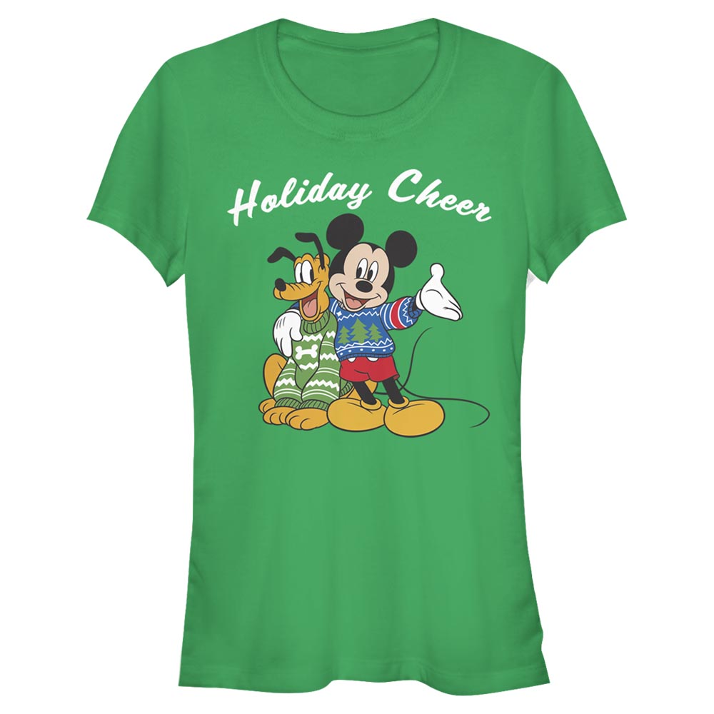Aperçu: Disney Classics - Mickey Mouse - Mickey & Pluto Duo Cheer - Christmas - Femme T-shirt - Vert irlandais - Devant