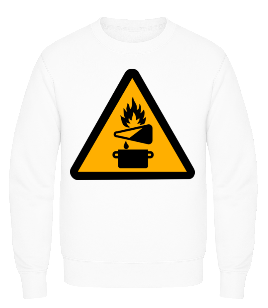 Aperçu: Attention Risque D'Incendie - Sweatshirt Homme - Blanc - Devant