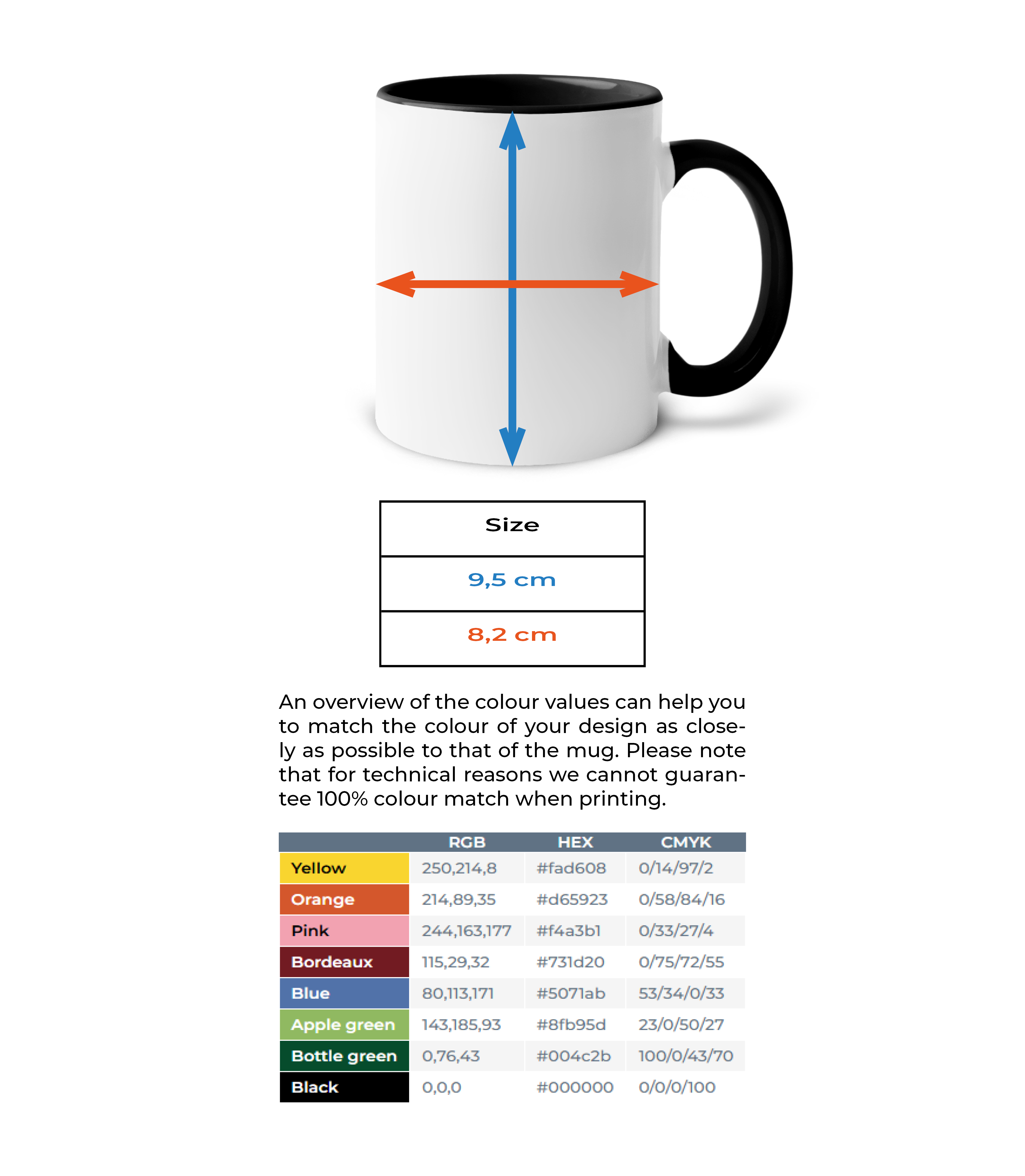 Aperçu: Merry Everything Happy Always - Mug bicolore en céramique - intérieur de couleur - Tableau des tailles