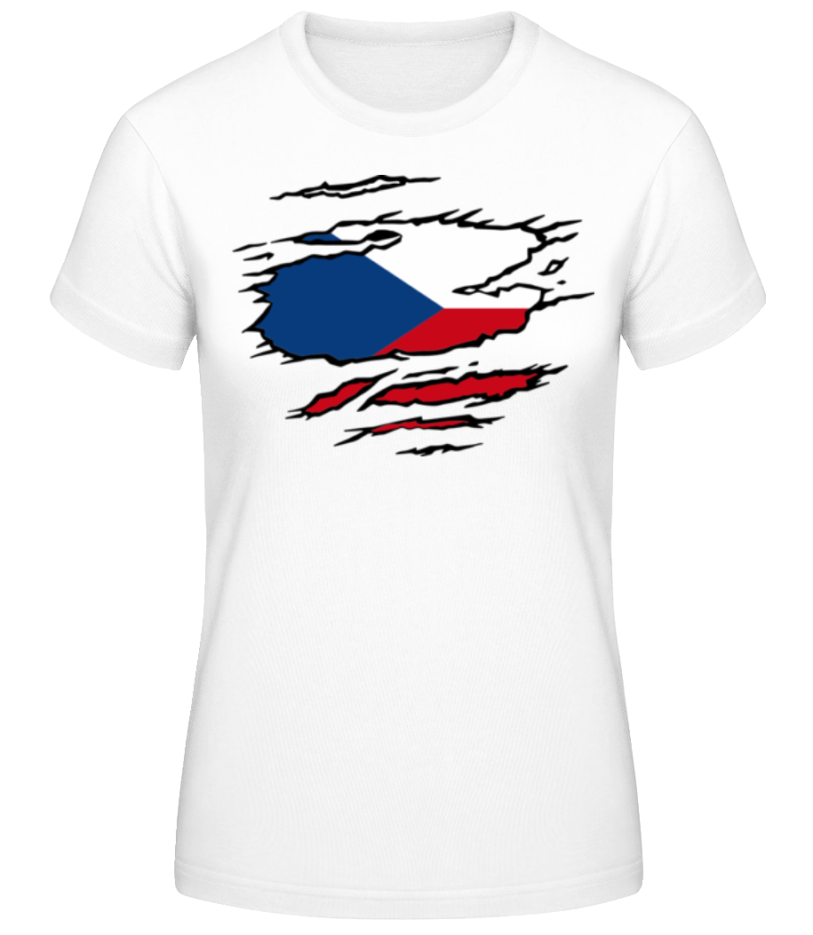 Vorschau: Zerrissene Flagge Tschechien - Frauen Basic T-Shirt - Weiß - Vorne