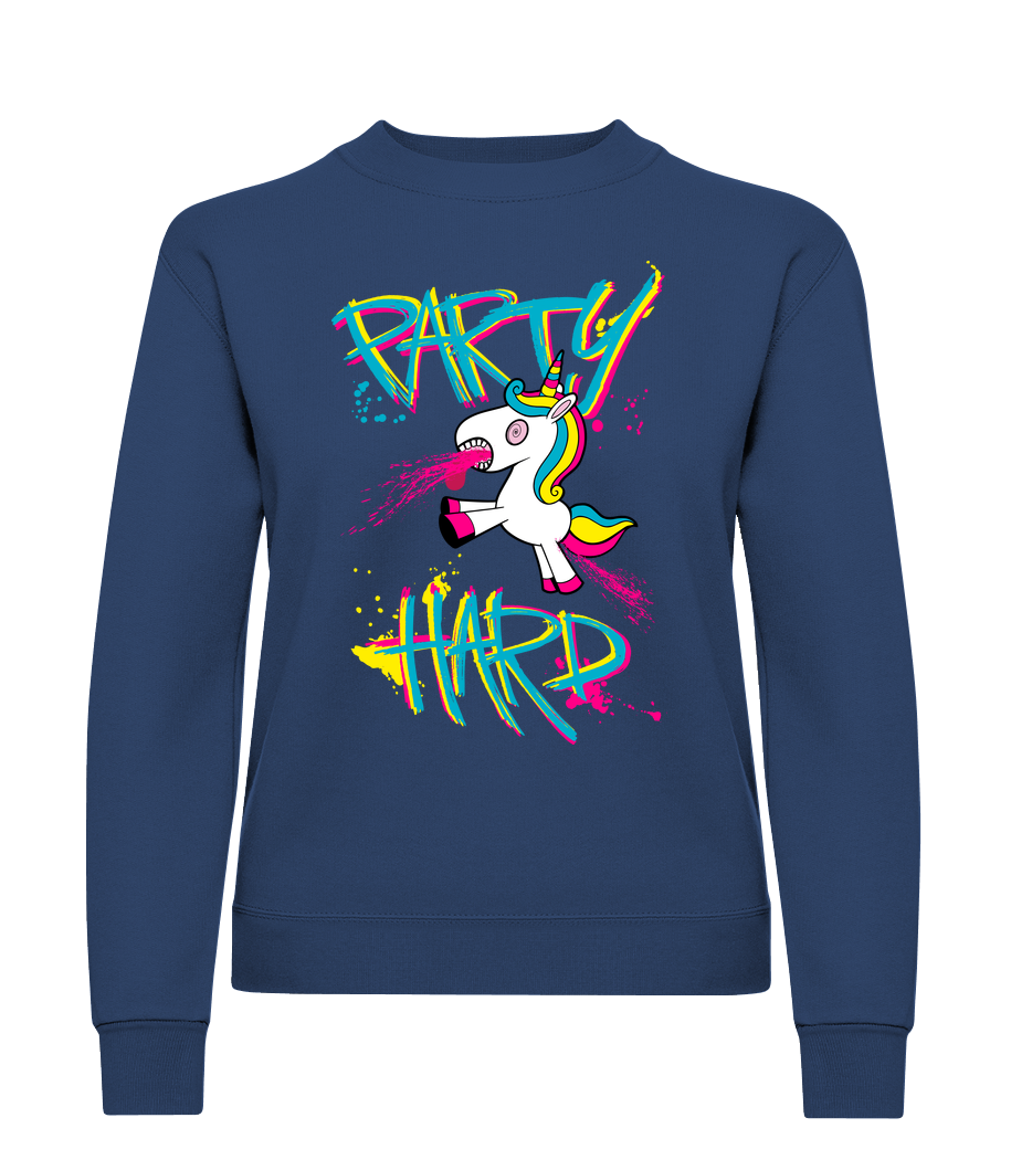 Aperçu: Party Hard Licorne - Sweat-shirt classique avec manches set-in pour femme - Marine - Vorn