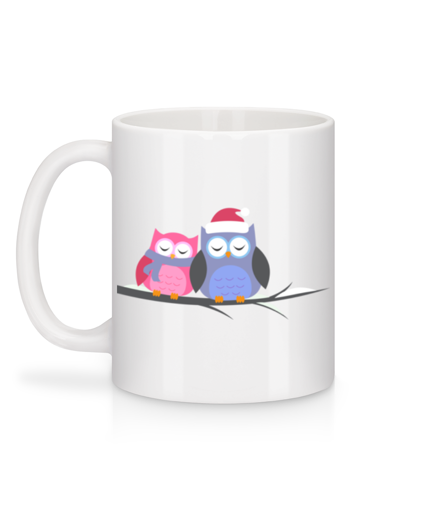 Chouettes De Noël - Mug en céramique blanc - Blanc - Derrière